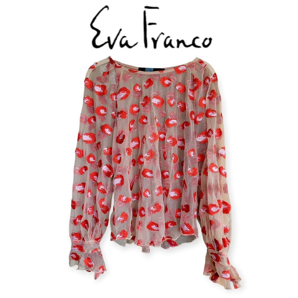 Eva Franco Rosy Leopard Ruffled Mesh Top Pink Nude Size L Anthropologie Chic